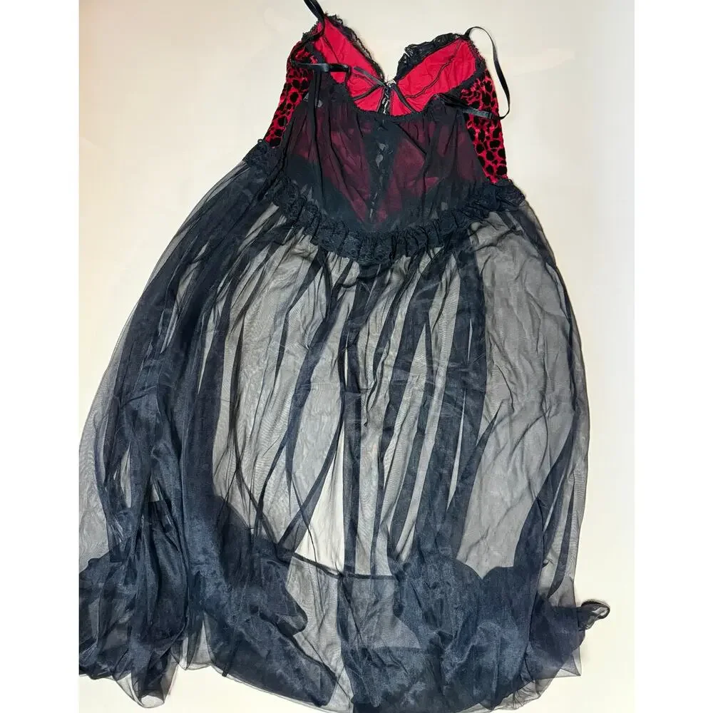 Frederick's of Hollywood Red Leopard Lace Sheer Babydoll Chemise Size 3X